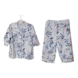 Papinelle Indigo Garden Floral Modal Pajama Set Size Med Blue Pink Quiet Luxury